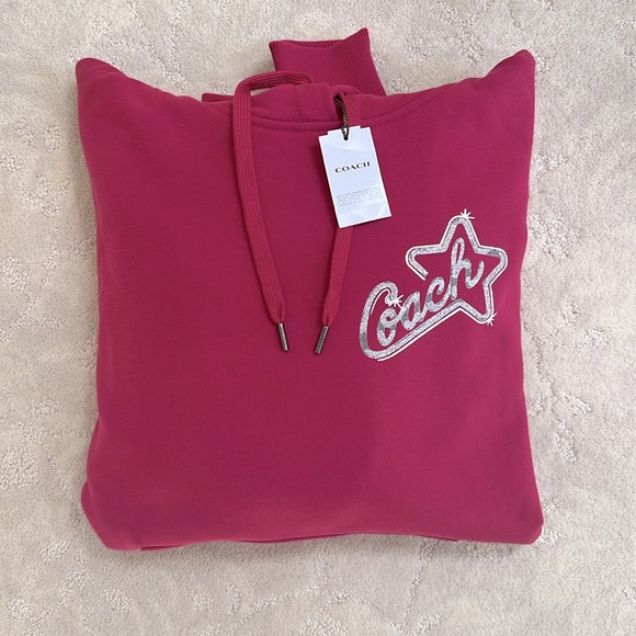 NWT Coach Deep Pink w/Silver Star Pattern Hoodie, XSmall - Picture 2 of 2